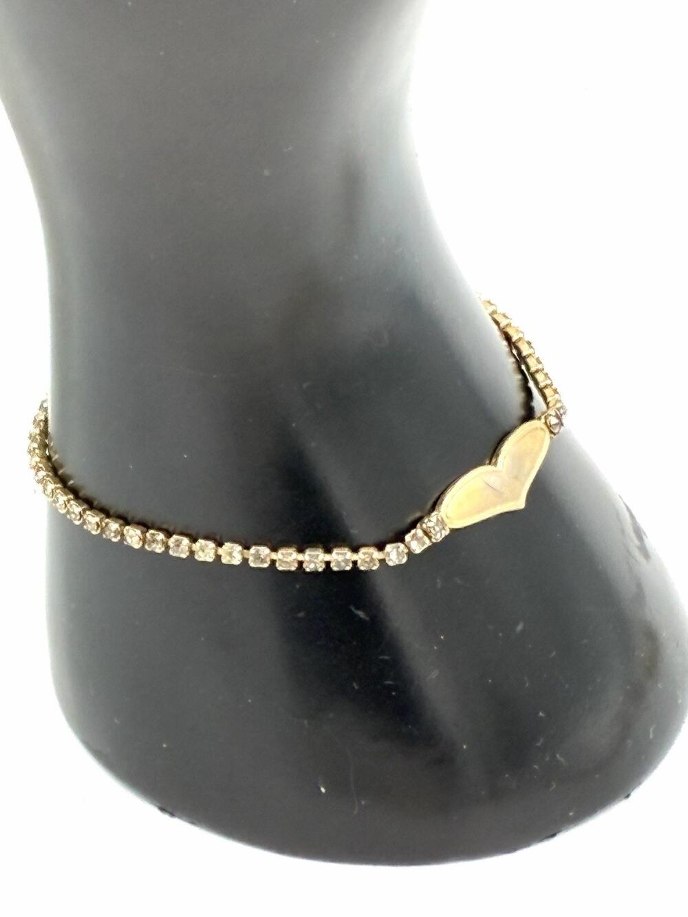 Speidel USA Gold Tone Rhinestone Tennis Bracelet Heart Center 7 Inch